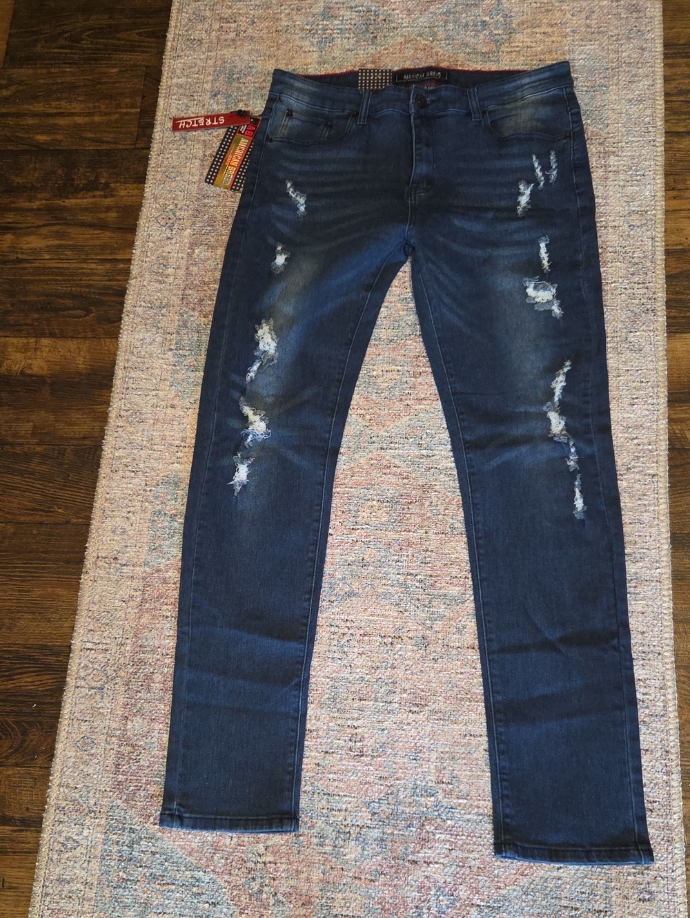 Skinny Distressed Men's Jeans in Dark Blue